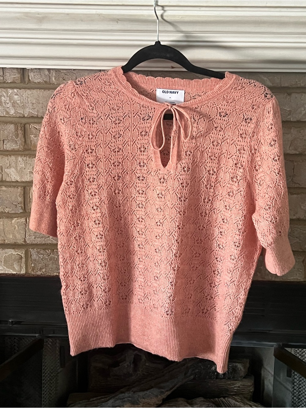 Old Navy Peach-Pink Crochet Tie-Neck Sweater.  Size med.  never worn